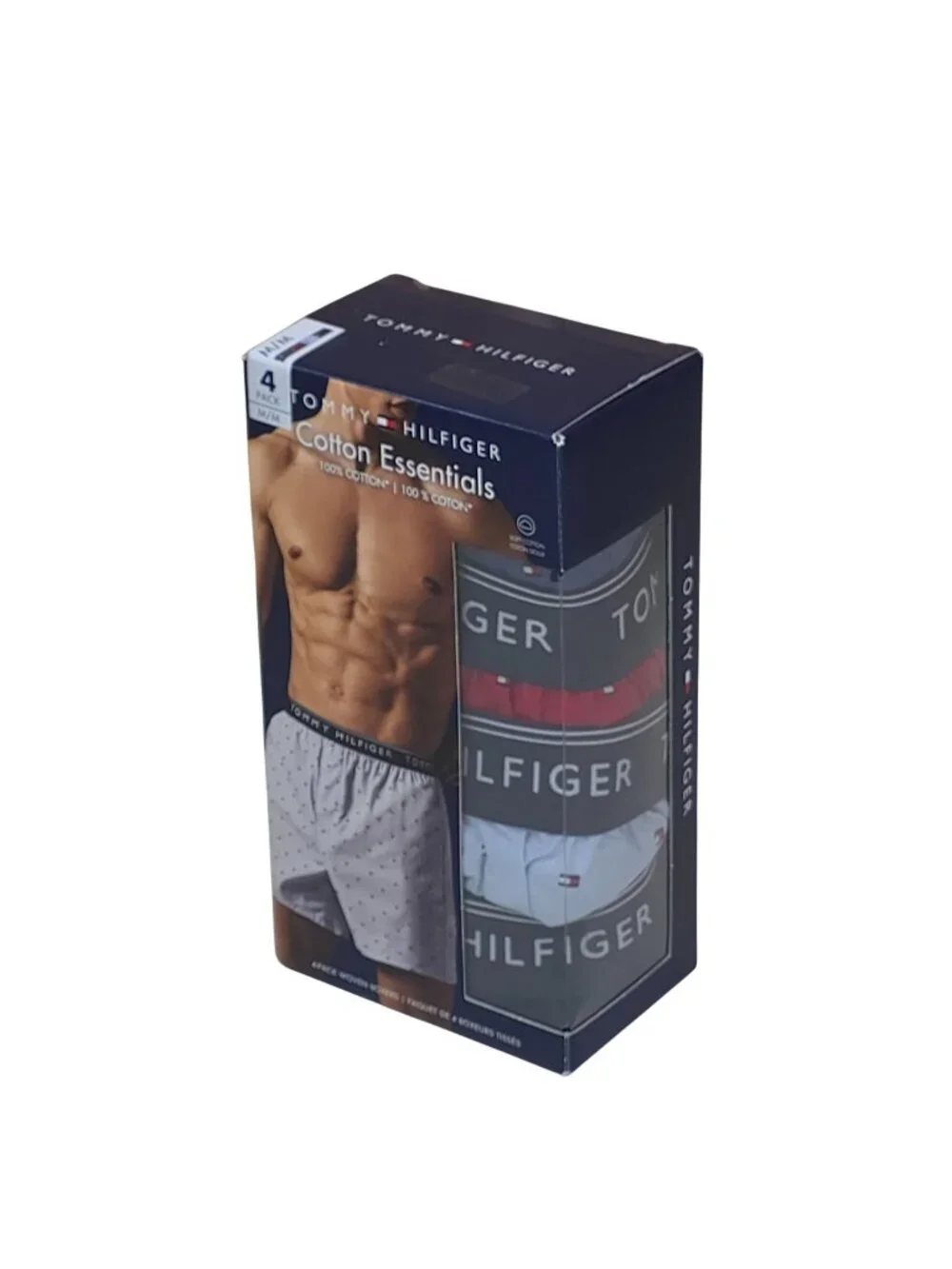Tommy Hilfiger Mens M Cotton Essentials 4-Pack Woven Boxers Blue Navy Red